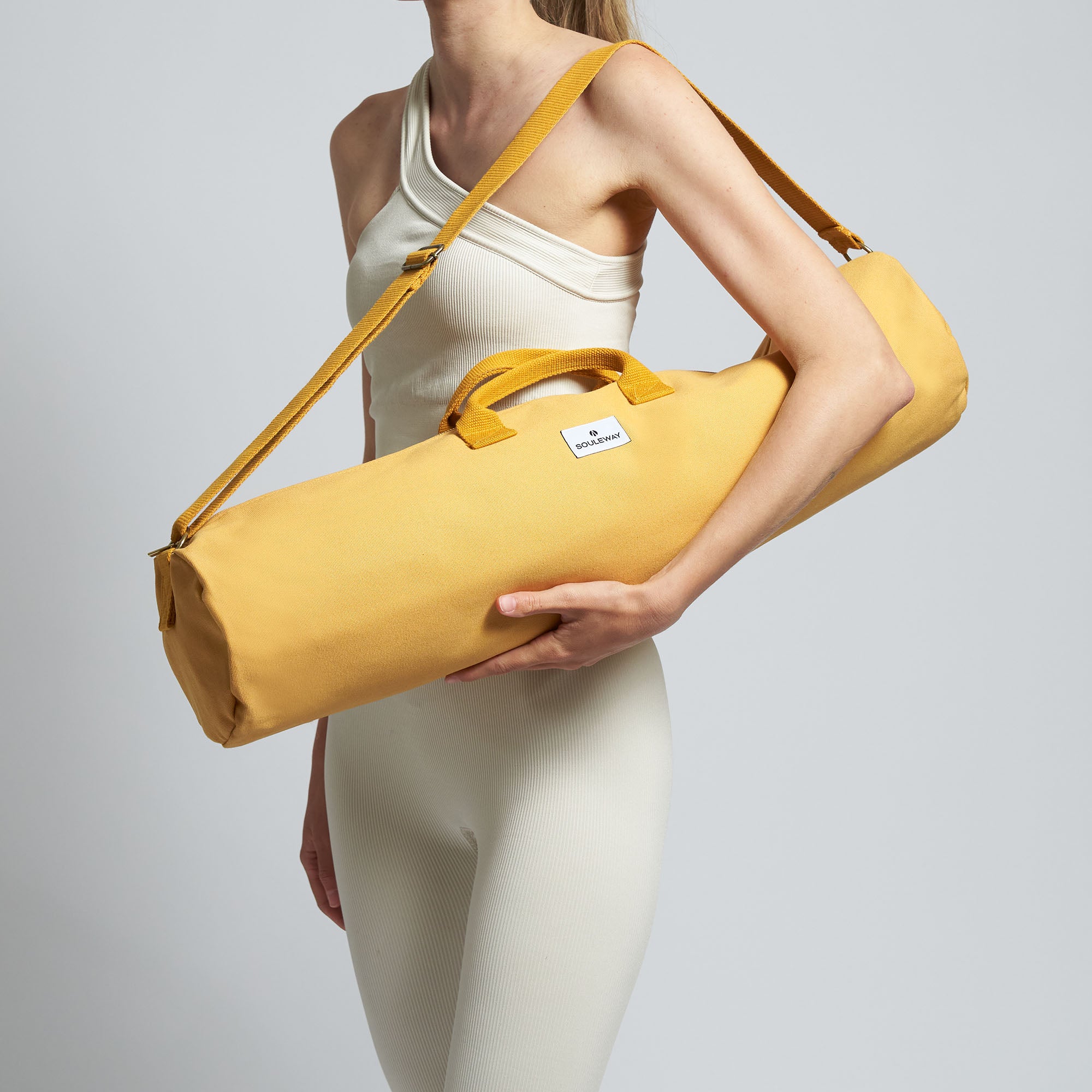 Canvas Yoga Mat Bag Chic Pilates Mat Bag Waterproof Yoga Bag Yellow Yoga Bag  Stylish Mat Bag Zip Pocket Mat Carrier Minimalist Sports Bag 