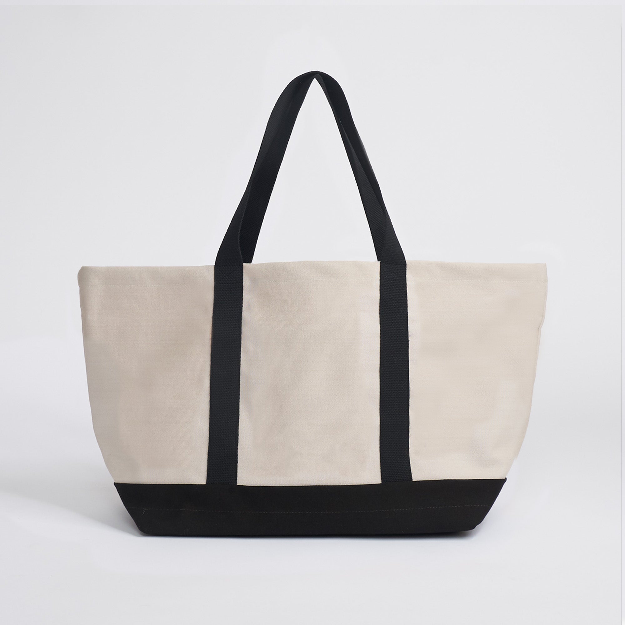 Dalix Small Stripe Tote Deluxe Shoulder Bag Cotton Canvas in Black